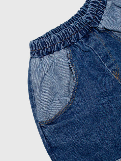 Two-Tone Denim Shorts in Medium Blue
