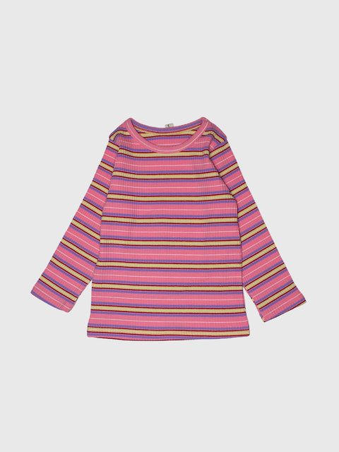 Striped Ribbed Pajamas Set in Pink Multi