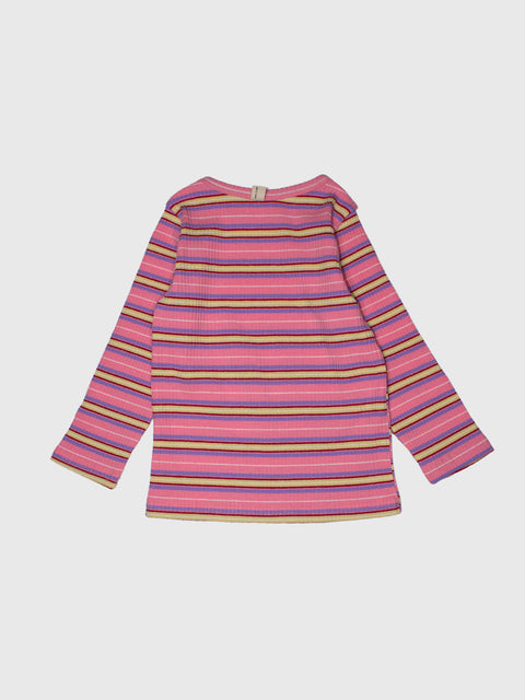 Striped Ribbed Pajamas Set in Pink Multi
