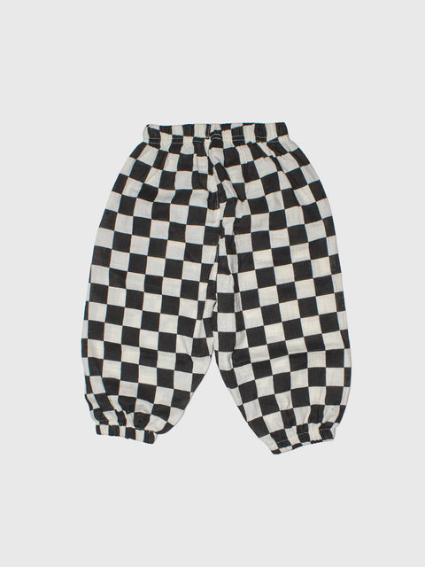 Checkerboard Balloon Pants in Black/White