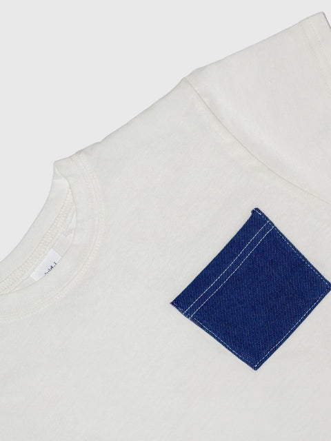 Boxy Denim Pocket Tee in White