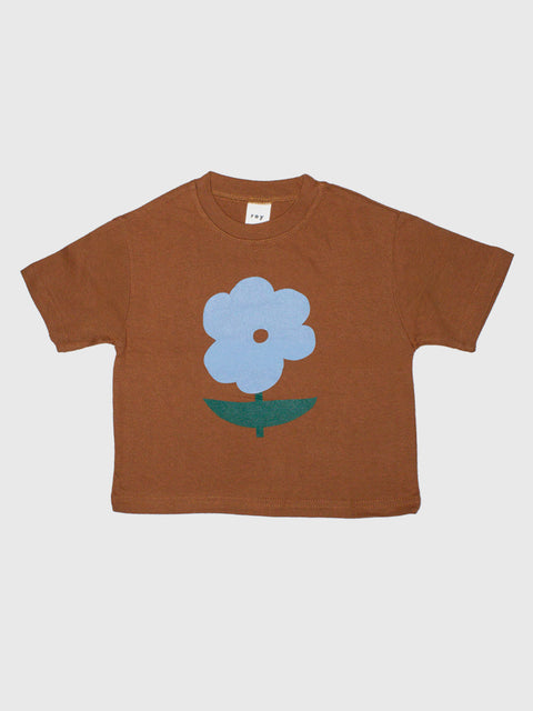Flower Boxy Tee in Brown/Blue
