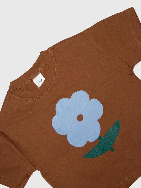 Flower Boxy Tee in Brown/Blue