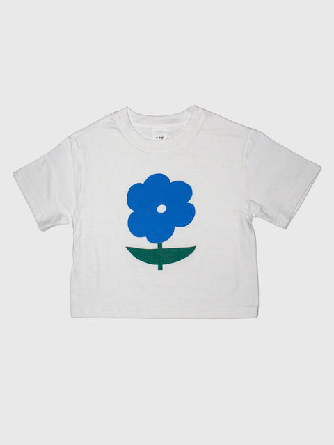 Flower Boxy Tee in White/Blue