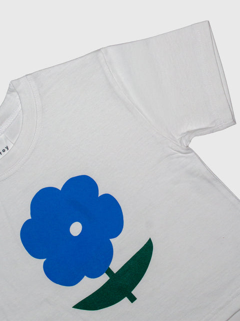 Flower Boxy Tee in White/Blue
