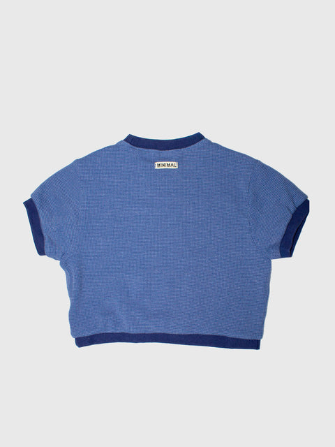 Waffle Knit Short Sleeve Sweatshirt in Navy