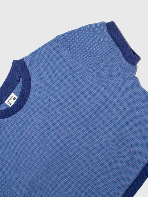 Waffle Knit Short Sleeve Sweatshirt in Navy