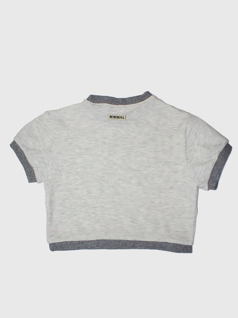Waffle Knit Short Sleeve Sweatshirt in Gray
