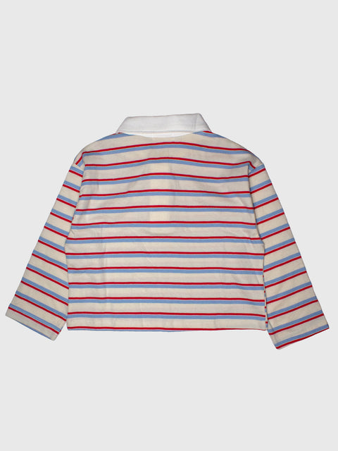 Stripe Long Sleeve Rugby in Red