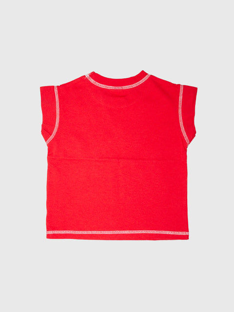 Contrast Stitch Muscle Tee in Tomato Red