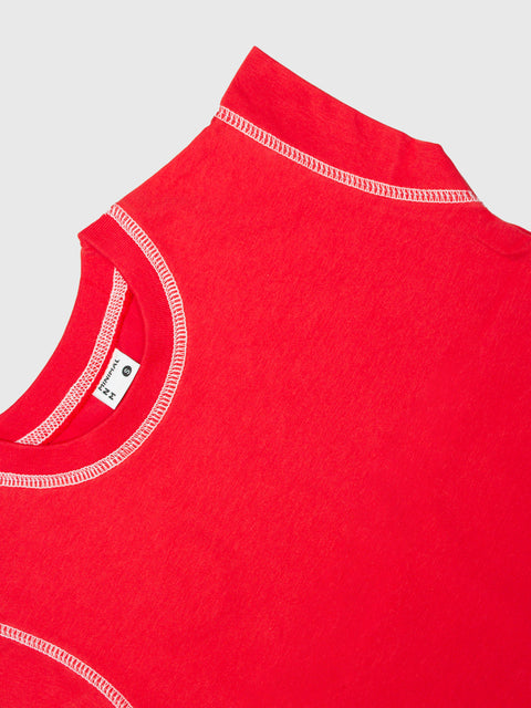 Contrast Stitch Muscle Tee in Tomato Red