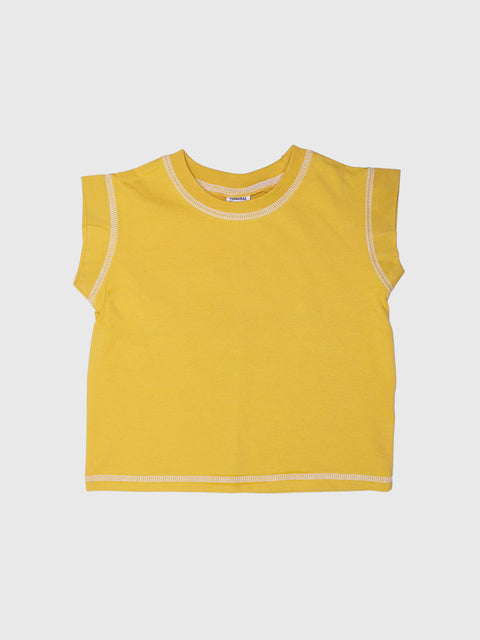 Contrast Stitch Muscle Tee in Mustard