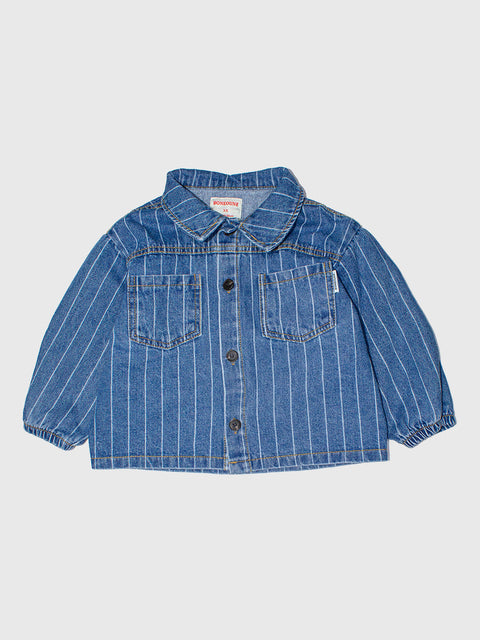 Pinstripe Denim Jacket Pants in Medium Blue