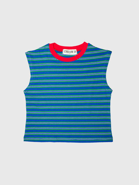 Retro Striped Muscle Tank in Green/Blue