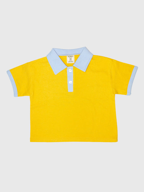 Retro Ringer Polo Shirt in Mustard/Sky Blue