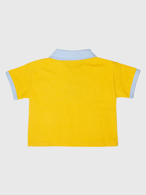 Retro Ringer Polo Shirt in Mustard/Sky Blue