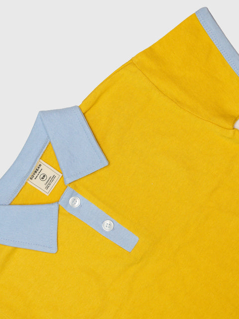 Retro Ringer Polo Shirt in Mustard/Sky Blue