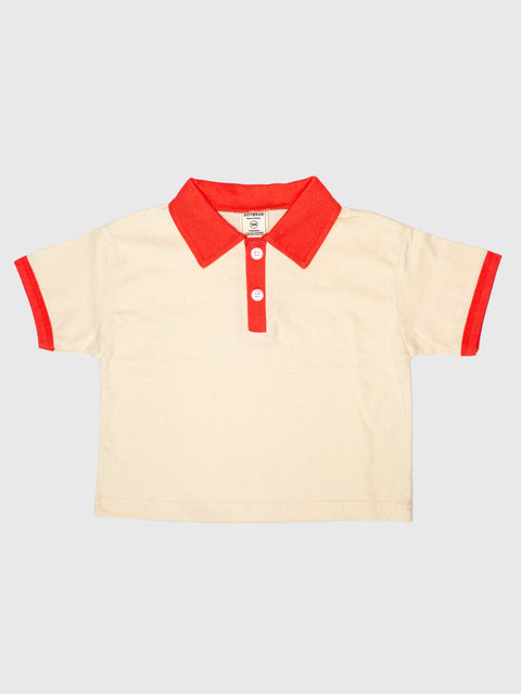 Retro Ringer Polo Shirt in Cream/Red