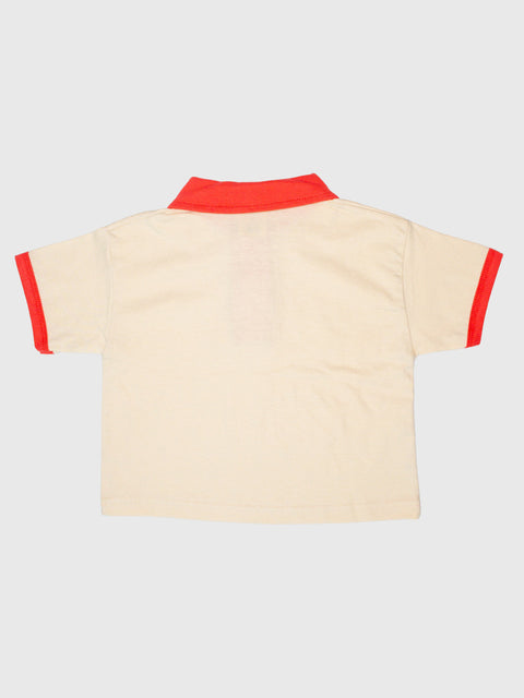 Retro Ringer Polo Shirt in Cream/Red