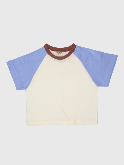 Raglan Baseball Tee in Sky Blue/Brown