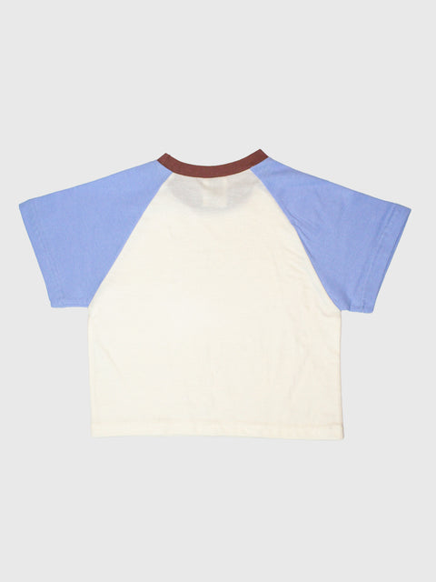 Raglan Baseball Tee in Sky Blue/Brown