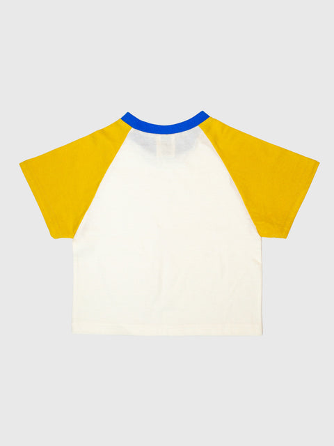 Raglan Baseball Tee in Mustard/Cobalt
