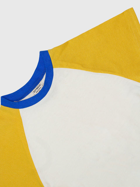 Raglan Baseball Tee in Mustard/Cobalt
