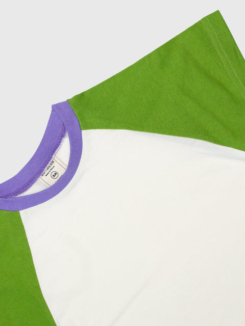 Raglan Baseball Tee in Green/Purple