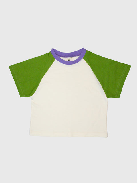 Raglan Baseball Tee in Green/Purple