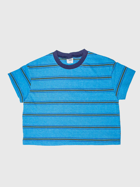 Pigment Striped Boxy Tee in Pool Blue