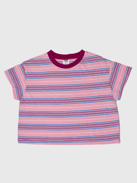Striped Boxy Tee in Bubble Gum Pink