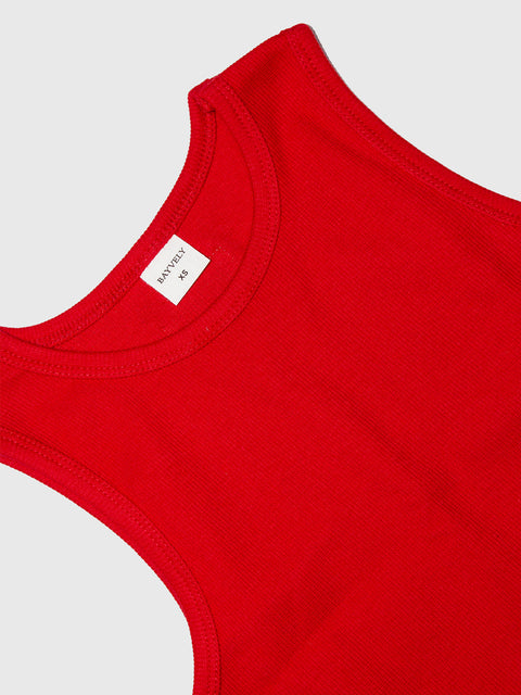 Ribbed Boxy Tank in Red