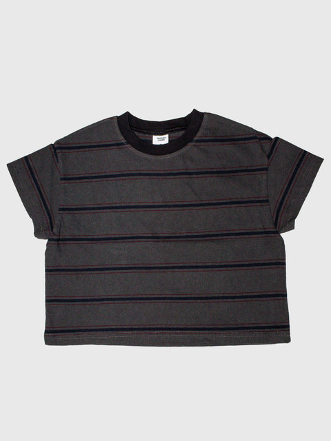 Pigment Striped Boxy Tee in Washed Black