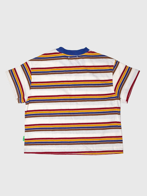 Retro Striped Boxy Tee in White/Navy Multi