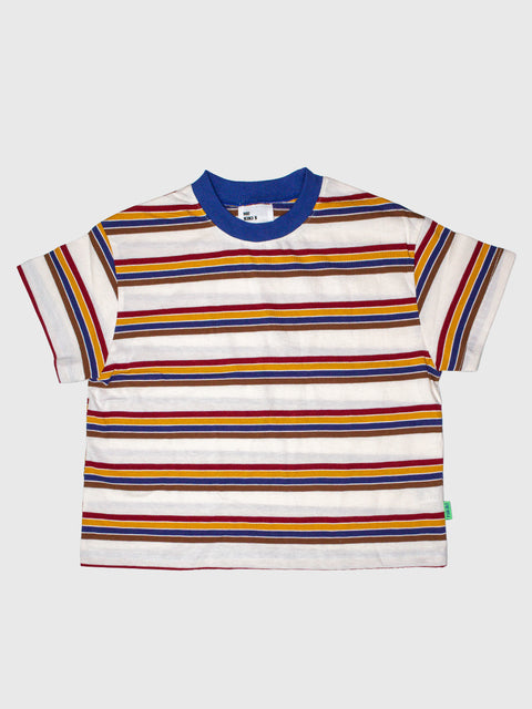 Retro Striped Boxy Tee in White/Navy Multi