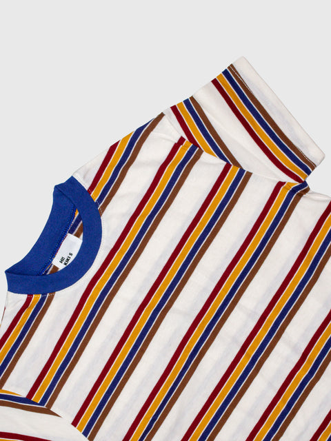 Retro Striped Boxy Tee in White/Navy Multi