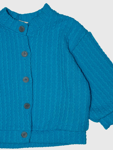 Textured Knit Cardigan in Bright Blue