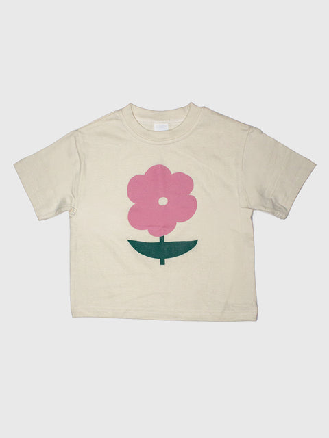 Flower Boxy Tee in Cream/Pink