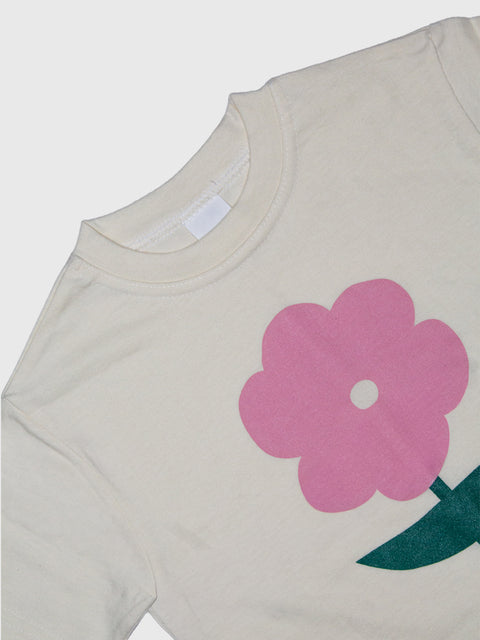 Flower Boxy Tee in Cream/Pink