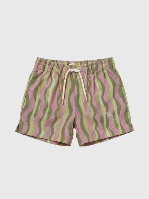 Wavy Swim Shorts in Coral/Olive