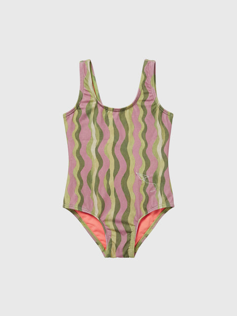 Wavy Swimsuit in Coral/Olive