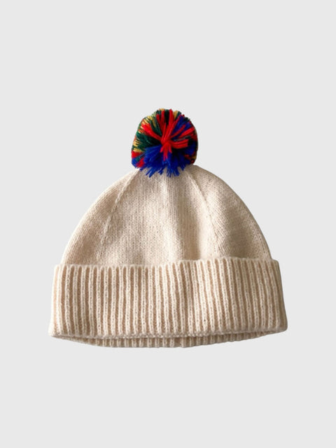 Pom Pom Beanie in Ivory