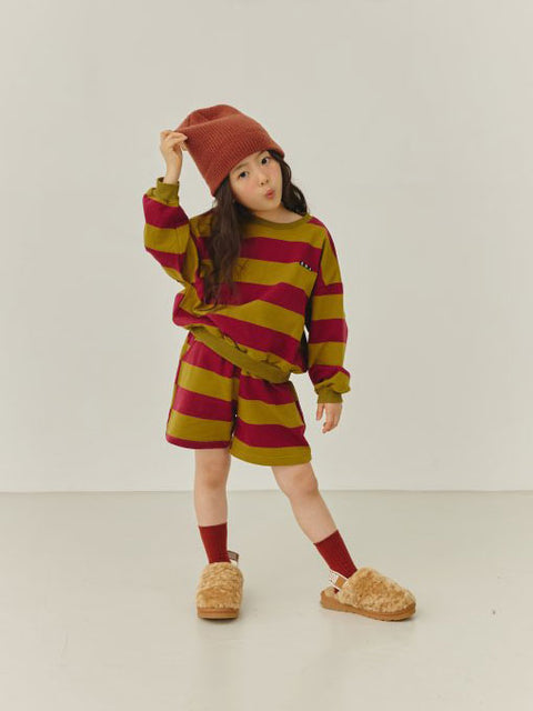 Sweatshirt in Maroon/Olive Stripe