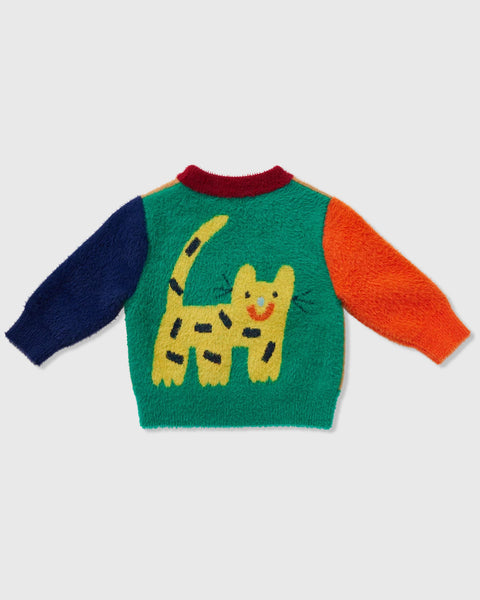 Zoo Crew Fluffy Knit Sweater in Navy/Tan