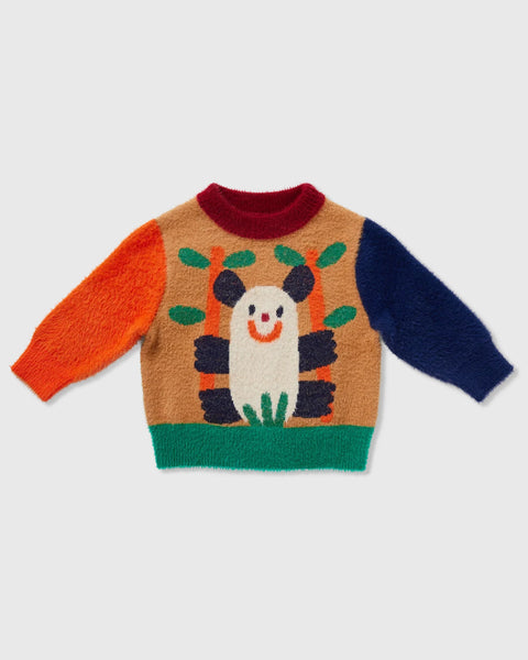 Zoo Crew Fluffy Knit Sweater in Navy/Tan