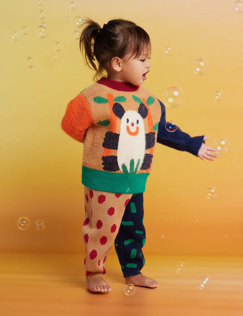 Zoo Crew Fluffy Knit Sweater in Navy/Tan