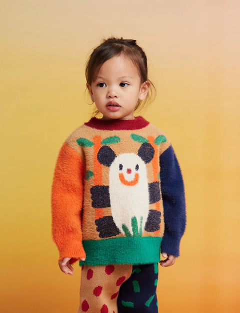 Zoo Crew Fluffy Knit Sweater in Navy/Tan